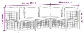 4 pcs conjunto lounge de jardim c/ almofadões vime PE antracite