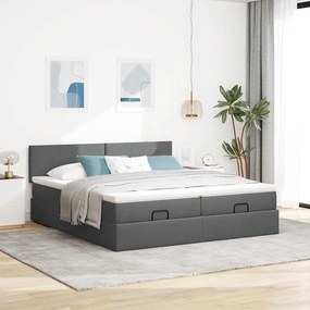 Estrutura de cama otomana com colchões tecido cinzento escuro