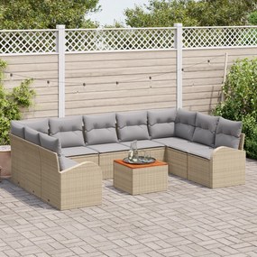 Conjunto de Sofá de Jardim vidaXL de 10 peças com Almofadas Bege Polir
