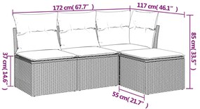 4 pcs conjunto de sofás para jardim c/ almofadões vime PE bege