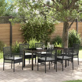 vidaXL Conjunto de Jantar com 7 Peças e Almofadas Black Poly Rattan