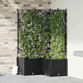 vidaXL Jardineira com Treliça 3 pcs Preto 80 x 80 x 143 cm PP