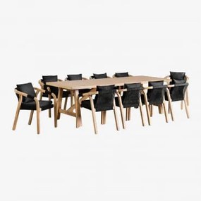 Conjunto De Mesa Retangular (260x100 Cm) E 10 Cadeiras De Jantar Em Madeira De Acácia Dubai Castanho Acácia Rústico & Tecido Cinza Grafito - Sklum