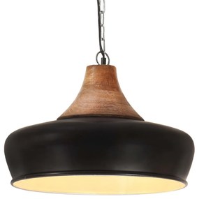 vidaXL Candeeiro teto industrial 26cm E27 ferro preto e madeira maciça