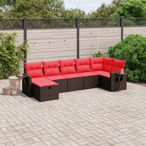 vidaXL 7 pcs conjunto de sofás jardim c/ almofadões vime PE castanho