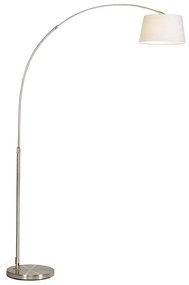 Candeeiro de pé arqueado moderno em aço com abajur de tecido branco - Arc Basic Moderno