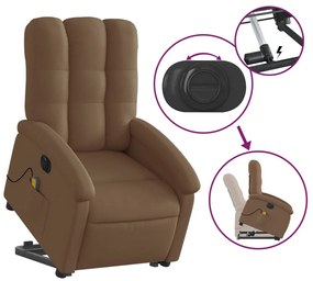 Poltrona elétrica elevatória massagens tecido castanho