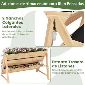Floreira para vaos de jardim com 3 níveis, prateleira, 2 ganchos para pendurar e 3 forros para estufa 117 x 74 x 80 cm Natural