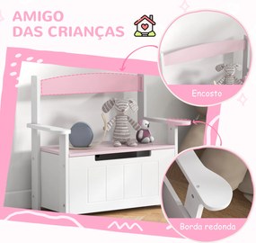Baú de Brinquedos Infantil Banco de Armazenamento para Crianças com Encosto e Tampa Amortecida 68,5x34x58 cm Rosa e Branco