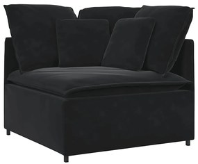 Sofá modular com pufes e almofadas veludo preto