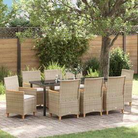 vidaXL Conjunto de Jantar de Jardim com Almofadas Bege Rattan Poliéster