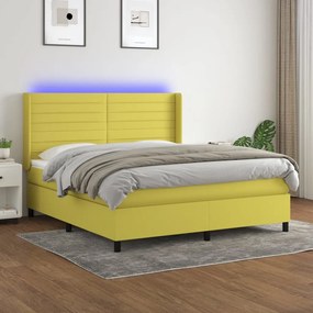 vidaXL Cama box spring c/ colchão e LED 160x200 cm tecido verde