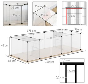 Cerca para Animais de Estimação DIY com 20 Painéis Parque para Pequenos Animais Modular 175x70x45 cm Translúcido