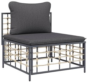 5 pcs conjunto lounge de jardim c/ almofadões vime PE antracite