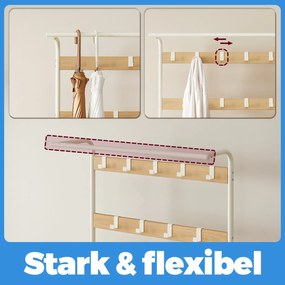 Cabide, móvel entrada com bengaleiro, com banco para sapatos 33,7 x 72 x 183 cm Branco + natural