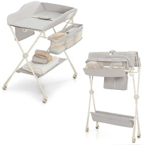 Mesa trocador de Fraldas bebé dobrável Altura Ajustável Cinto de Segurança Rodas 80 x 70 x 104 cm Cinzento