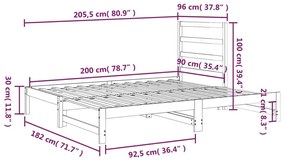 Sofá-cama de puxar 2x(90x200) cm pinho maciço preto