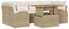 Conjunto de Sofás de Jardim de 7 Peças com Almofadas Bege em Rattan Si