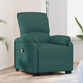 vidaXL Poltrona elevatória tecido verde-escuro