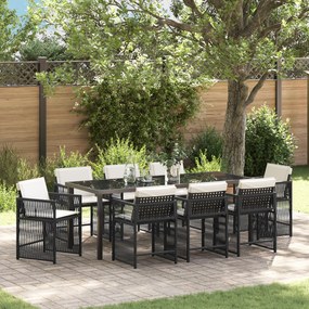 vidaXL Conjunto de Jantar de Jardim de 9 Peças com Almofadas de Vime PE Preto