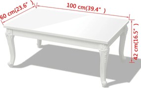 Mesa de centro, 100x60x42 cm, branco brilhante