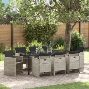 Conjunto de Jantar de 9 Peças com Almofadas Cinza Claro Polyrattan