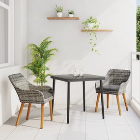 vidaXL Conjunto de Jantar para Jardim 3 Peças Cinzento em Poly Rattan