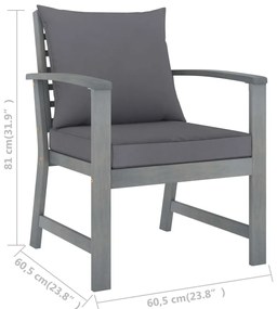 5 pcs conj. lounge jardim c/ almofadões acácia maciça cinzento
