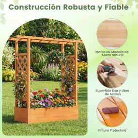 Floreira de jardim elevada em madeira com treliça 110 x 35 x 114 cm, teto suspenso, orifícios de drenagem, abeto, para plantas trepadeiras Laranja