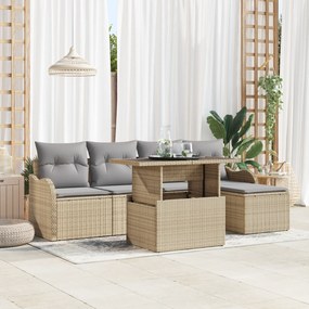 Set de Sofá de Jardim vidaXL de 6 Peças com Almofadas Bege Rattan de P