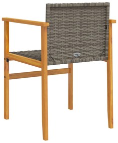 Cadeiras de jardim 2 pcs vime PE/madeira maciça cinzento