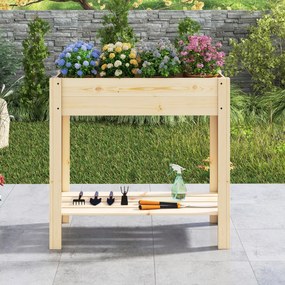 Floreira de Jardim 81 x 37 x 77 cm Elevada de Madeira com Pernas Floreira Elevada com Estante Drenagem Caixa de Plantação Interior e Exterior Floreira