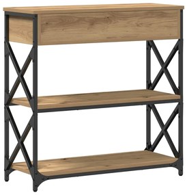 Mesa de Console vidaXL Carvalho Artesanal 75x28x75 cm Madeira e Aço