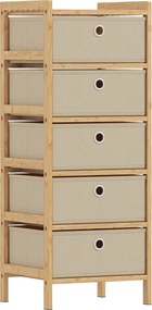 HOMCOM Cómoda com 5 Gavetas em Tecido, Estrutura de Bambu, Ideal para Espaços Pequenos, Creme e Madeira | Aosom Portugal