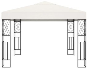 Gazebo com cordões de luzes LED 3x3 m tecido cor creme