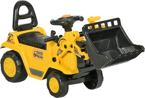Carro Andador para Crianças Escavadora para Crianças com Pá Dianteira Buzina Volante e Compartimento Oculto 80x26,5x39 cm Amarelo