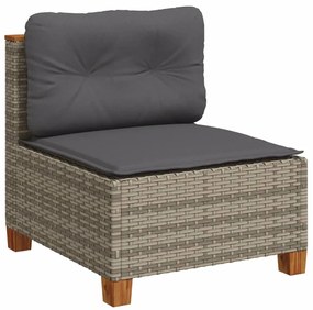 9 pcs conjunto sofás p/ jardim com almofadões vime PE cinzento