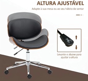 Cadeira de Escritório com Rodas Estofada em PU com Assento Largo e Curvado Altura Ajustável Preto