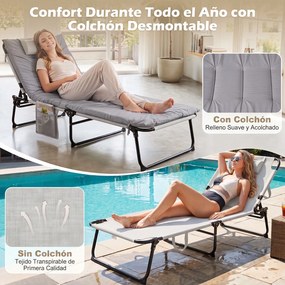 Espreguiçadeira de Exterior Dobrável, 186 x 68 x 33-76 cm, Encosto Ajustável em 4 Posições, Cinzento