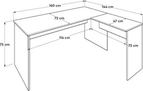 Secretária de Canto "Executive" - 160 x 75 x 144 cm - Antracite e Carv