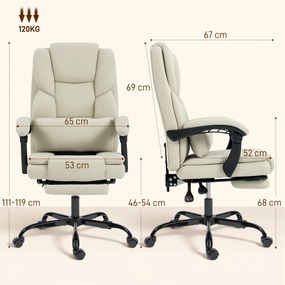 Cadeira de esritório Ergonómico, 67 x 65 x 119 cm, Encosto Reclinável, Bege
