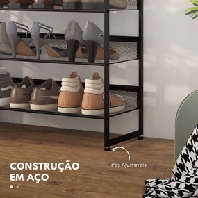 Sapateira Estreita de 5 Níveis em Aço para 15 Pares, 72 x 30 x 102 cm Preta