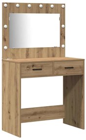 Conjunto de Mesa de Maquilhagem de 3 Peças com LED Carvalho Artesanal
