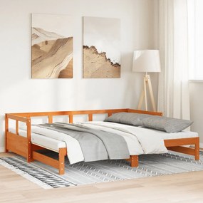 vidaXL Sofá-cama com gavetão e colchões 90x190 cm pinho castanho-mel