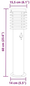 Candeeiro chão exterior c/ sensor 3 pcs 60cm aço inox. prateado