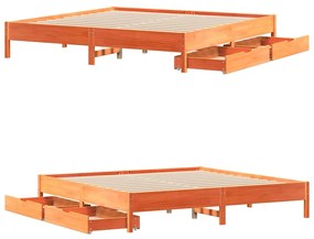 Cama sem colchão 200x200 cm pinho maciço castanho-mel