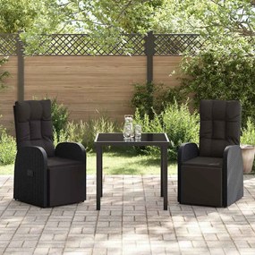 Cadeiras de Jardim Reclinadas 3 pcs Preto 80 x 80 x 73 cm