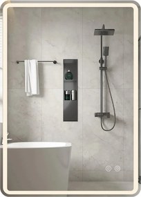 Espelho LED 80x60cm com luzes 3 cores antiembaciamento e luz regulável prateado