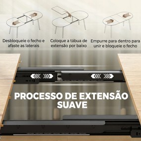 Mesa de Jantar Extensível Oval para 4-6 Pessoas (CADEIRAS NÃO INCLUIDAS) com Pés de Ferro e Bordos Arredondados, cor Carvalho