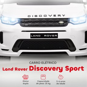 Carro Elétrico para Crianças acima de 3 Anos com Licença Land Rover Discovery Sport Carro Elétrico Infantil com Bateria 12V Controlo Remoto Faróis Buz